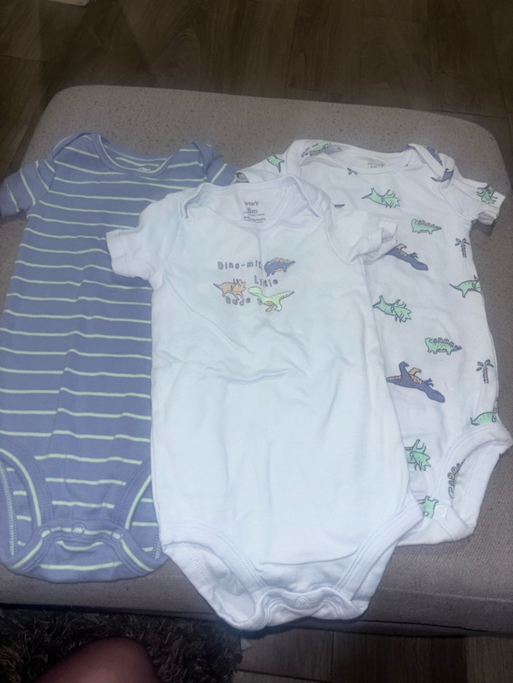 Baby Onesie 3-Pack in Light Blue and Mint Dino Prints